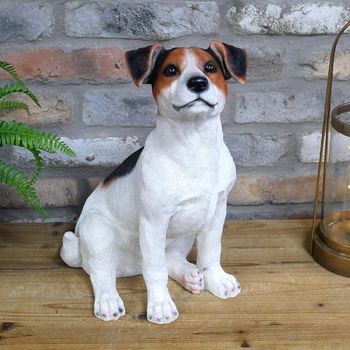 Set of 2 Jack Russell Sitting Dog Ornament White Resin Decor