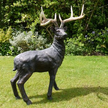 Stag Deer Statue Outdoor Black Resin