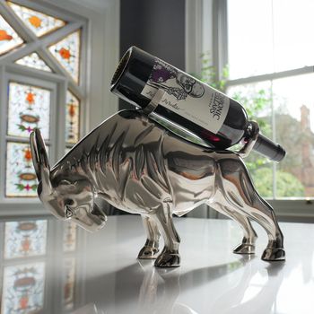 Set of 2 Bull Grey Bottle Holder Metal Decor