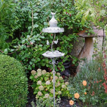 Set of 2 Grey Garden Bird Feeder Metal Decor