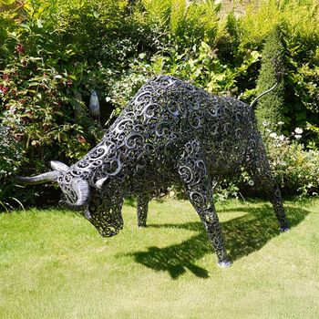 Grey Metal Garden Bull Statue