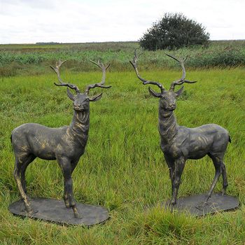 Set of 2 Grey Standing Stags Metal Decor