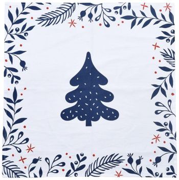 Set of 12 Festive 4 Napkins White and Blue Cotton