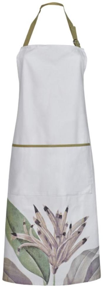 Set of 6 Birds of Paradise Apron White and Green Cotton
