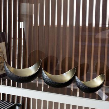 Set of 3 Nova Bowl Black and Gold Metal Decor