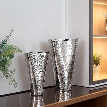 Set of 2 Pierre Vase Silver Hammered Effect Metal