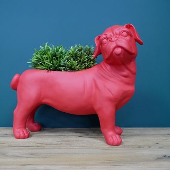 Bull Dog Red Resin Planter