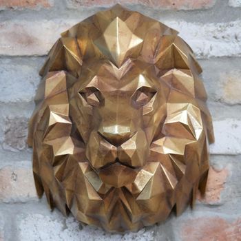 Set of 2 Resin Geometric Lion Head Yellow Decor