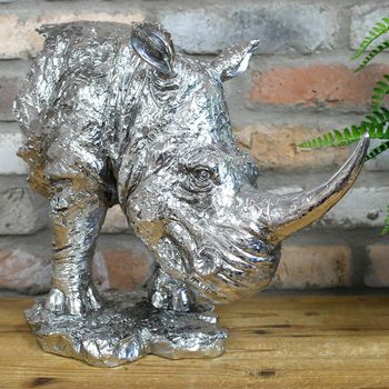 Set of 2 Rhino Head Grey Resin Statue