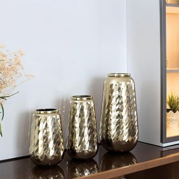 Set of 3 Ripon Vase Gold Hammered Effect Metal