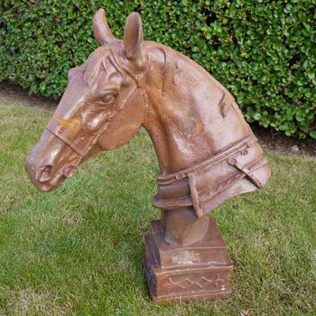 Rustic Metal Horse Head Brown Statue