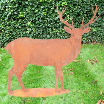 Set of 2 Rustic Brown Metal Outdoor Stag Decor