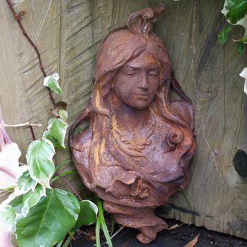 Garden Decoration Wall Rustic Bust Metal Brown