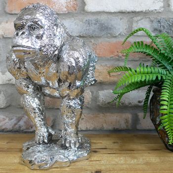 Set of 2 Silver Gorilla Statue