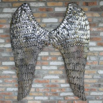 Silver Metal Giant Angel Wings Decor