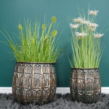 Set of 2 Brown Metal Small Planter Stand