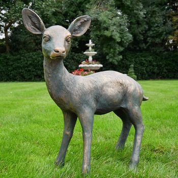 Grey Resin Small Outdoor Deer Statue