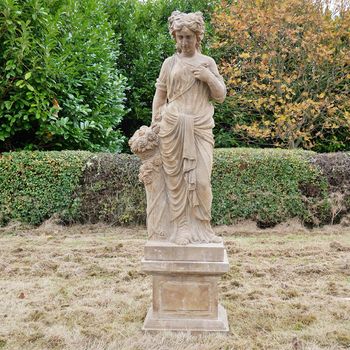 Statue with Flowers Hand Carved Stone Lady