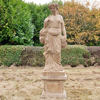 Statue with Grapes Hand Carved Stone Lady