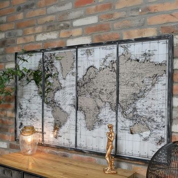 Wide Map Wall Art Black Glass and Wood