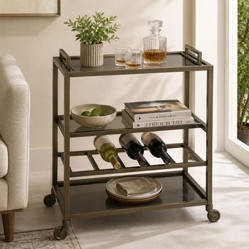 Ruinart Antique Brass Glass and Metal Bar Trolley