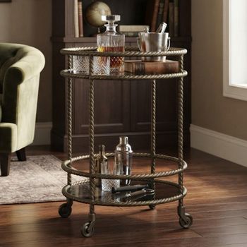Macallan Antique Brass Glass and Metal Bar Trolley