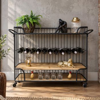 Trolley Wine Metal and Wood Black