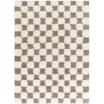 Urban Modern Shaggy Cream and Brown Checkered Rug - Sizes Available