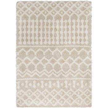 Urban Shaggy Geometric Plush Pile Cream Rug - Sizes Available