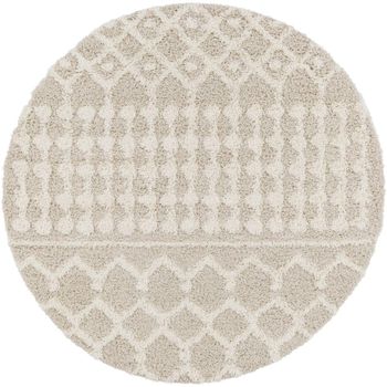 Urban Shaggy Geometric Plush Pile Cream Round Rug - 200cm x 200cm
