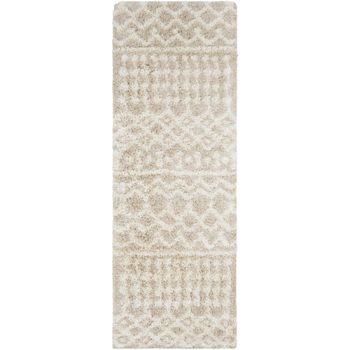 Urban Shaggy Geometric Plush Pile Cream Runner - 80cm x 220cm