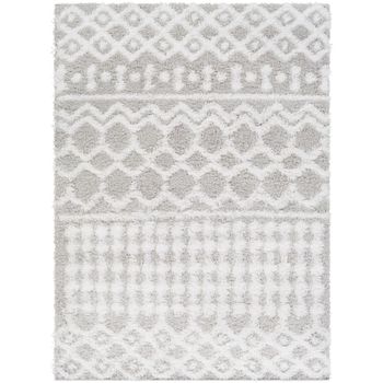 Urban Shaggy Geometric Plush Pile Light Grey Rug - Sizes Available
