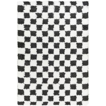 Urban Shaggy Modern Plush Pile Black and White Checkered Rug - Sizes Available