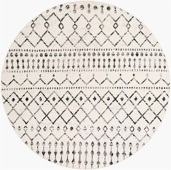 Pisa Ethnic Berber Black and Grey Round Rug - 160cm x 160cm