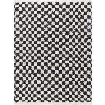 Birmingham Modern Shaggy Checkered Ivory and Black Rug - Sizes Available