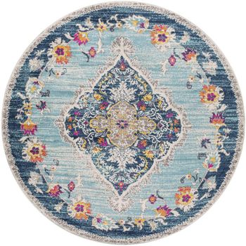 Floransa Oriental Light Blue Round Rug - Sizes Available