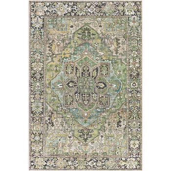 Iris Vintage Oriental Boho Green Rug - Sizes Available