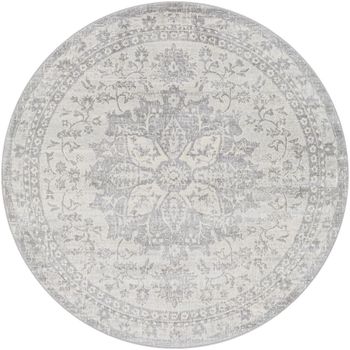 Monaco Vintage Traditional Oriental Boho Grey Round Rug - Sizes Available