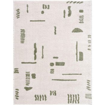 Fossay Machine Washable Modern Shaggy Beige and Green Rug - Sizes Available
