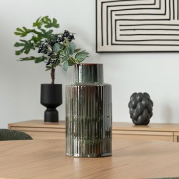 Ceramic Vase Green with Brown Stripes