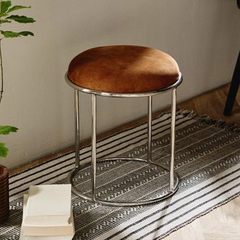 Komati Brown Leather Round Stool