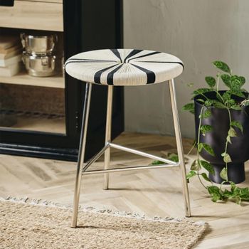 Morice Round Low Stool Black and Ivory Jute Weaving
