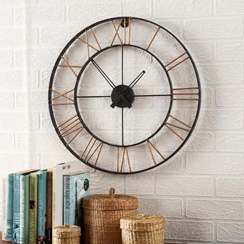 Lincoln Wall Round Clock Skeleton BLincolnk Metal Black