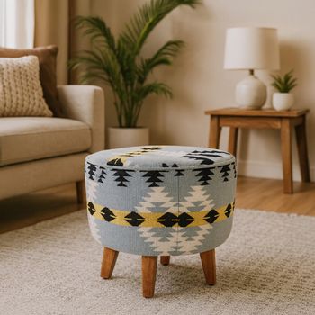 Cefena Blue Fabric Round Footstool