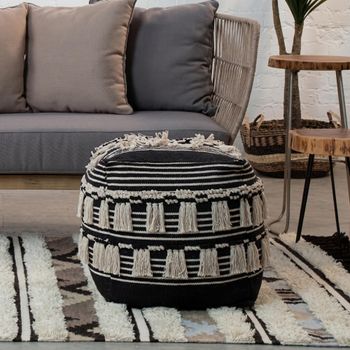 Cefena Black Fabric Square Pouffe