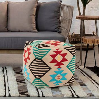 Cefena Cream Fabric Square Pouffe