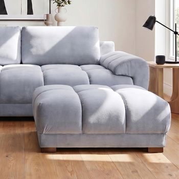 Azzuro Grey Velvet Fabric Footstool