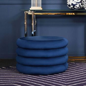 Hartford Navy Blue Velvet Fabric Round Pouffe