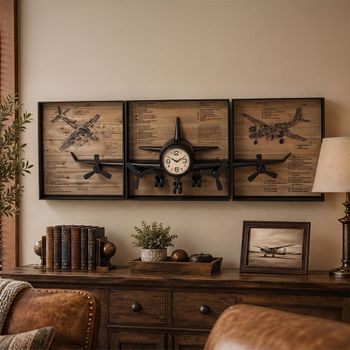 Airplane Black Metal Wall Clock