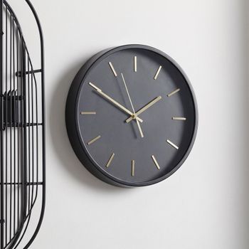 Kensington Wall Round Clock Black Glass, Plastic